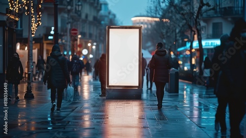 Public Display Mockup: Clean Signboard for Offers & Ads with Pedestrian Traffic