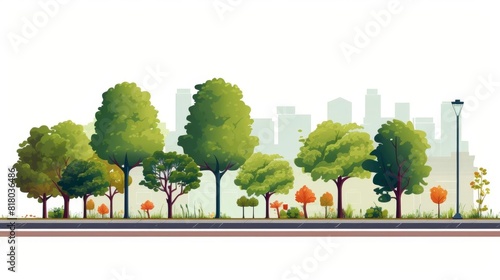 roadside tree planting flat design side view city beautification theme water color Tetradic color scheme photo