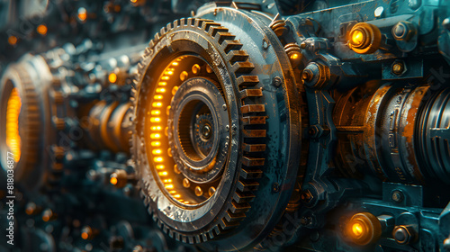 Intricate Diesel Engine Machinery Close-Up, Steampunk Machinery In A Conceptual Interpretation Wallpaper © Amjid