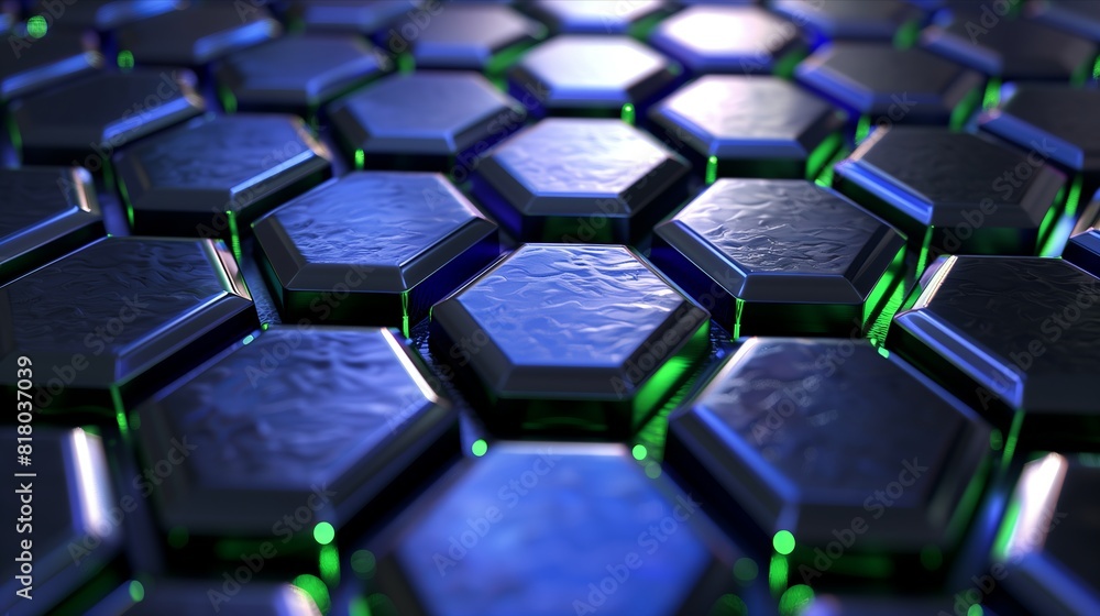 Abstract 3D Hexagonal Grid with Blue and Green Illuminations Abstract 3D Hexagonal Grid with Blue and Green Illuminations