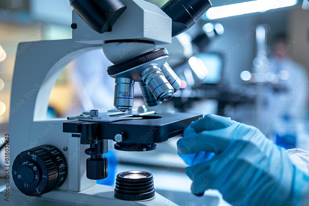 Scientist working in a laboratory with a microscope