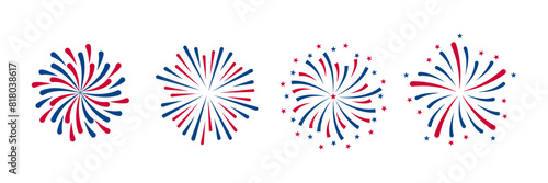 4th of july fireworks set isolated background.