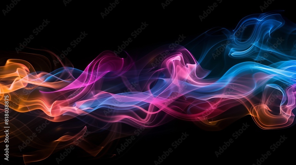 Fototapeta premium Vibrant Colorful Smoke Swirls on Black Background for Abstract Design