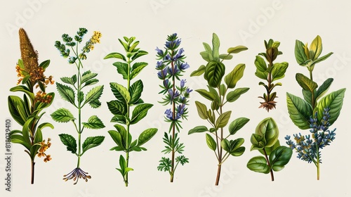 Wallpaper Mural Botanical illustration of various herbs, detailed and vintage style, educational and decorative Torontodigital.ca