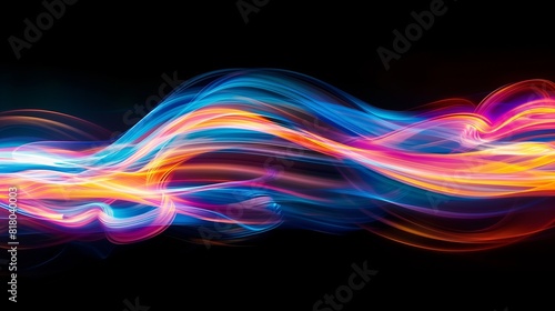 Vivid Colorful Light Trails on Black Background Suitable for Abstract Designs