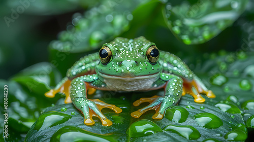 green frog on a leaf 