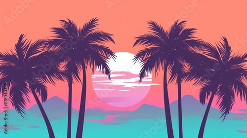 tropical palm tree flat design top view beach setting theme animation Triadic Color Scheme