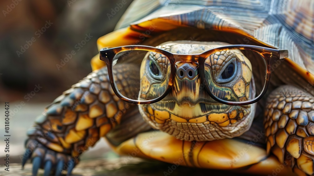 Naklejka premium Turtle wearing glasses, depicting longevity and wisdom