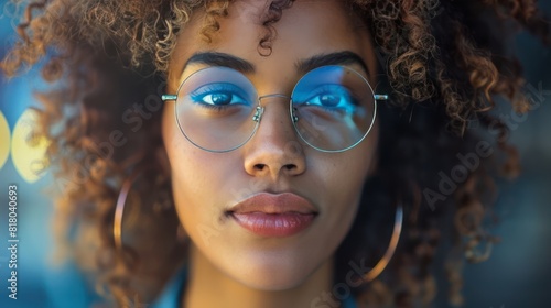 Contemplative Woman in Reflective Glasses