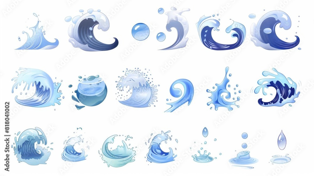Various waterrelated icons including waves and droplets Various waterrelated icons including waves and droplets
