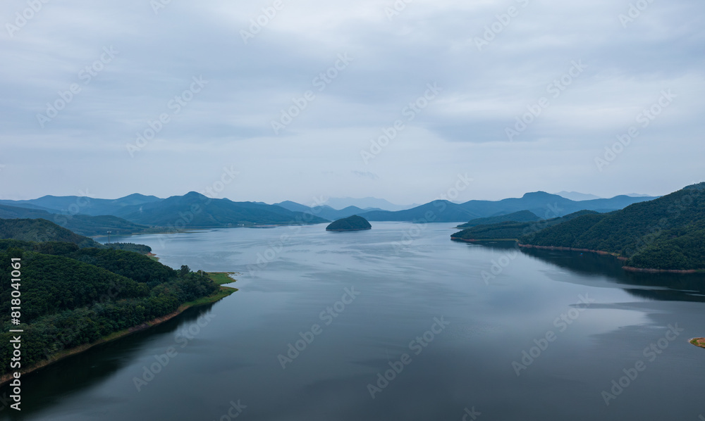 Aerial photography of Hengren Reservoir scenery in Liaoning Province