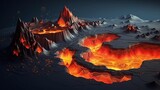 volcanic area flat design top view geological theme 3D render Complementary Color Scheme