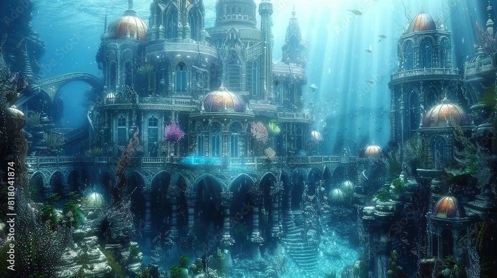 Surreal Underwater Palace Ethereal Marine Archite  