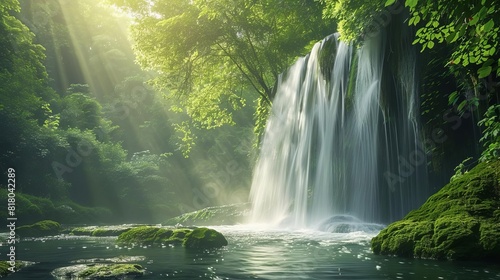 Waterfall in a lush forest, symbolizing natural beauty and tranquility