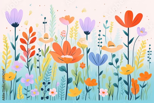 wildflower meadow flat design front view spring theme water color vivid