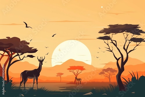 wildlife scene flat design front view savannah theme animation Triadic Color Scheme