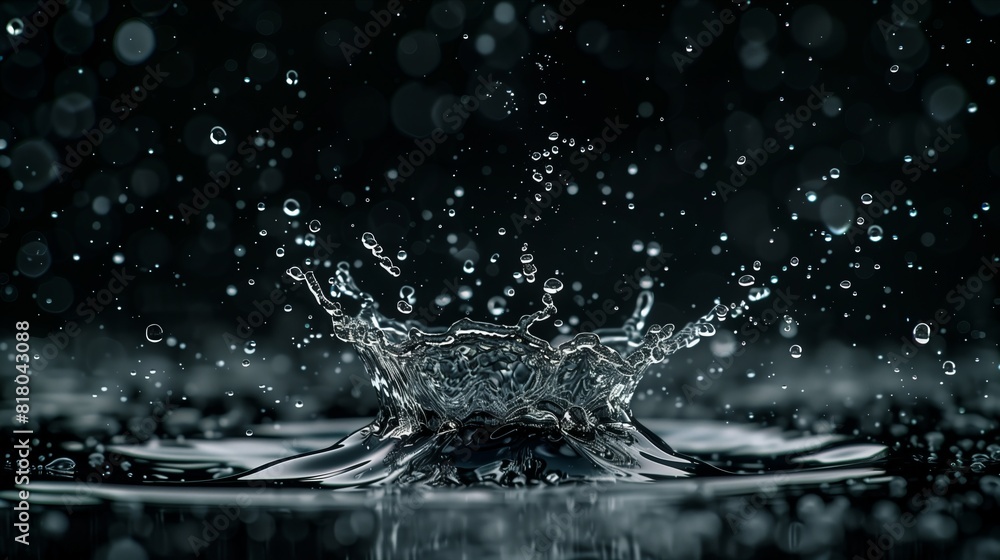 Close-Up of Water Splashing on Dark Surface with Droplets
