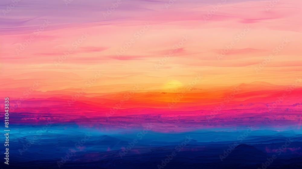 Fototapeta premium A stunning digital artwork showcasing the vibrant colors of an April sunset, with hues of orange, pink, and purple blending seamlessly across the horizon