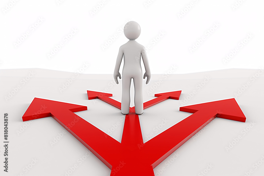 a person standing on a red arrow pointing to different directions a person standing on a red arrow pointing to different directions