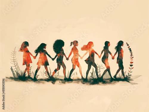 Human union, hand to hand walking together. AI Generative, 