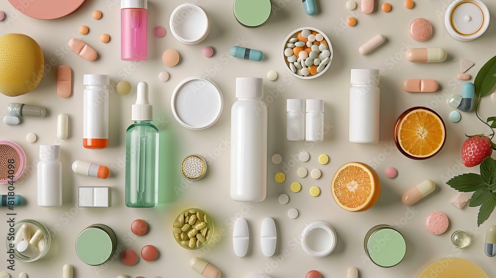 A range of pharmaceutical products spread on a table A range of pharmaceutical products spread on a table