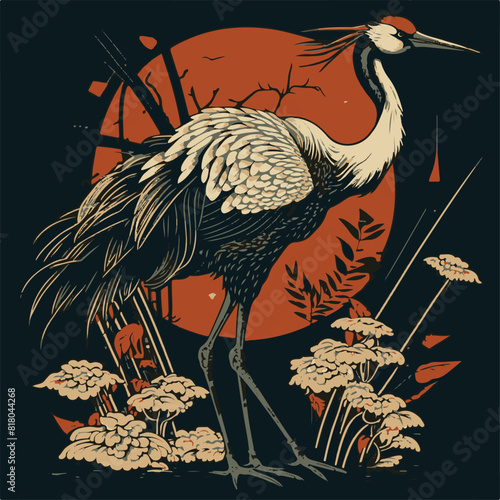 A unique and cool crane using Japanese style and this is a vector file from amazing AI generated results. Suitable for your business