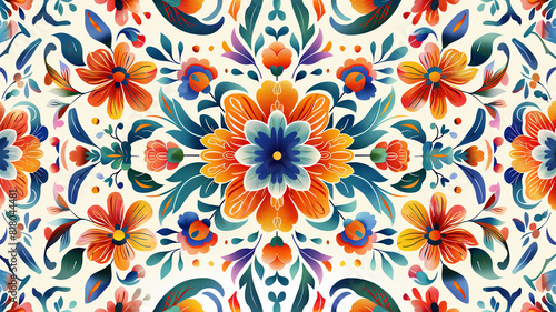 patron floral sobre la cultura mexicana, colores vivos 