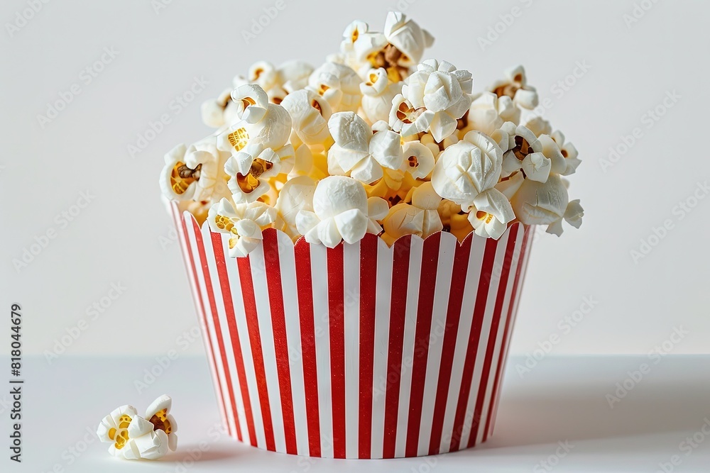 Red and white popcorn box on grey background Red and white popcorn box on grey background