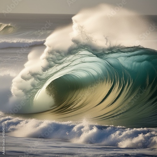 Amazing perfect wave. A perfect big barrel wave breaking ocean. Tropical blue surfing wave. Beautiful deep blue tube wave in the wild sea. Spectacular shot of wild barrel wave.