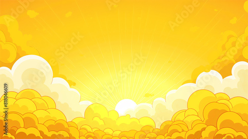 yellow sky with sunrise copy space, half vintage comic book pattern, pop art background 