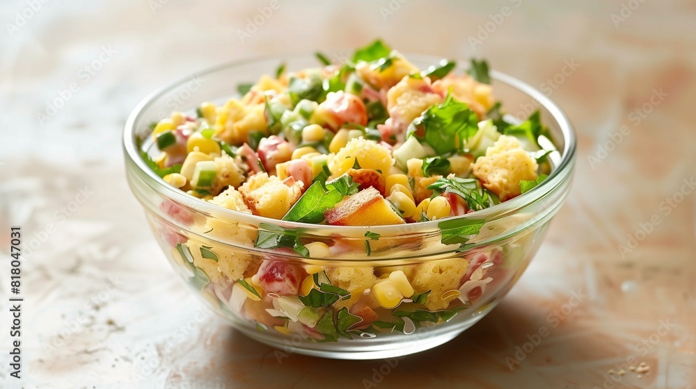 Fresh cornbread salad with tomatoes cucumbers bell peppers onions creamy dressing Fresh cornbread salad with tomatoes cucumbers bell peppers onions creamy dressing