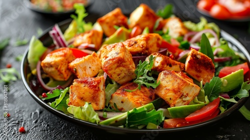 Buffalo chicken salad healthy delicious dish with grilled chicken fresh vegetables tangy buffalo sauce