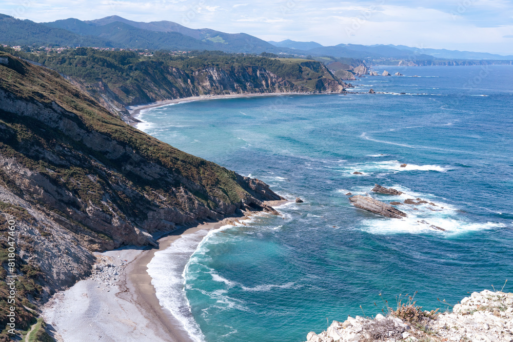 Fototapeta premium Landscape on the coast of Cabo Vidio, in Cudillero, Asturias. Cliffs and coastline.