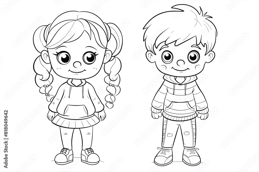Coloring Pages with cute girls and boys Characters, Coloring book, happy children set. Coloring Pages with cute girls and boys Characters, Coloring book, happy children set.