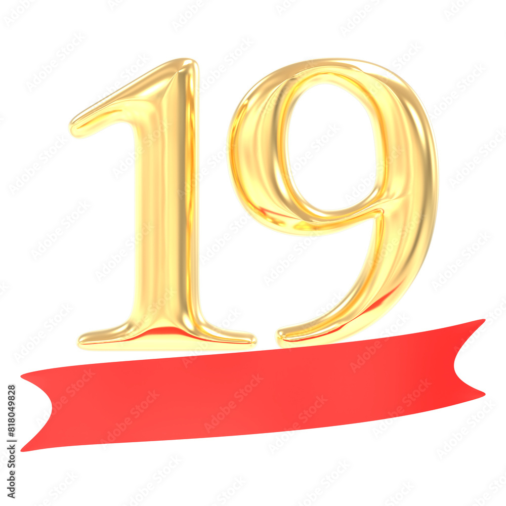 Anniversary 19 Number Gold And Red 3d Rendering Anniversary 19 Number Gold And Red 3d Rendering