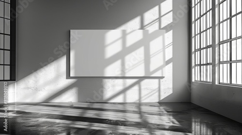 Large blank canvas in sunlit minimalist art studio with concrete floor - afternoon © Наталя Ласько
