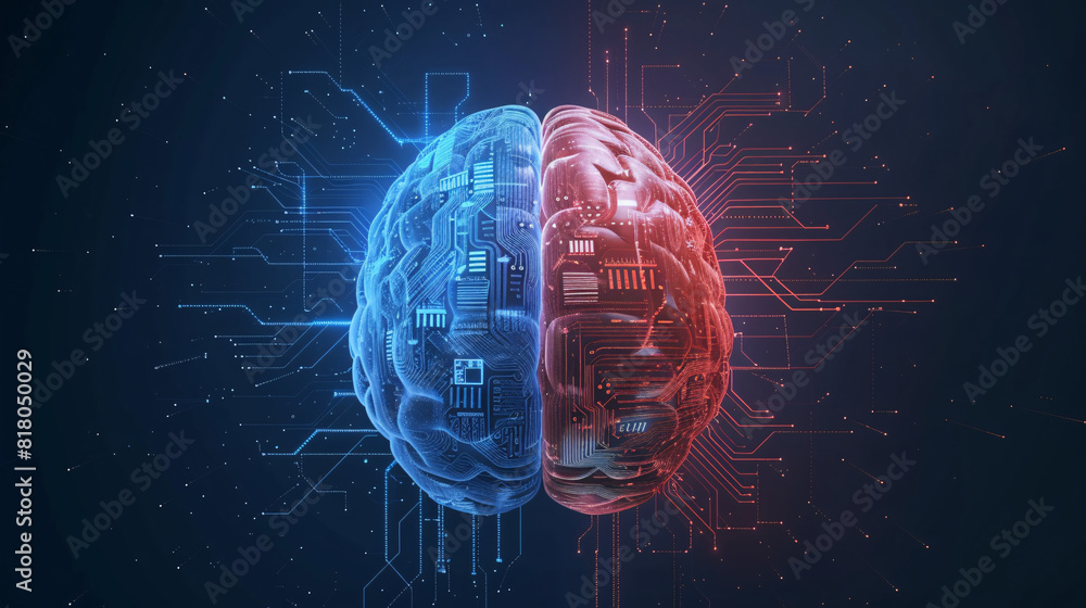 a brain with circuit board and circuit board a brain with circuit board and circuit board