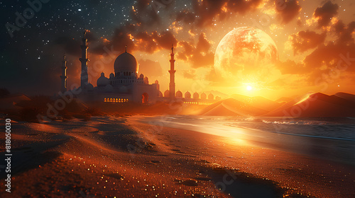 mosque sunset gold background