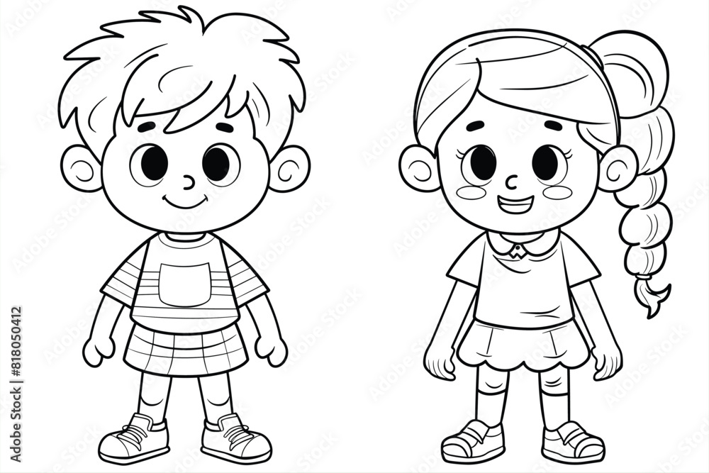 Coloring Pages with cute girls and boys Characters, Coloring book, happy children set. Coloring Pages with cute girls and boys Characters, Coloring book, happy children set.