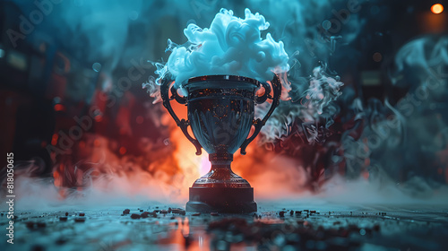 Silver Trophy competition in the dark with smoke and with copy space 