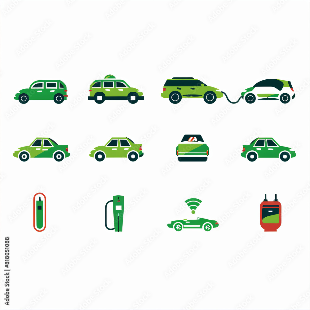 Naklejka premium Flat icon of EV cars with EV charger