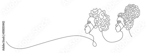 African people drawing one continuous line. Happy juneteenth, black history month, emancipation, diverse. Black Afro American holiday celebration free hand drawn outline line art minimalism style.