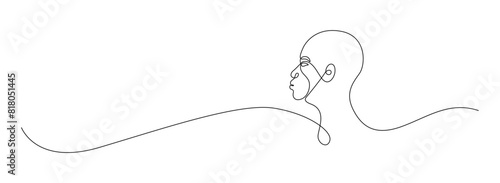 African man drawing one continuous line. Happy juneteenth, black history month, emancipation, diverse. Black Afro American holiday celebration free hand drawn outline line art minimalism style. photo