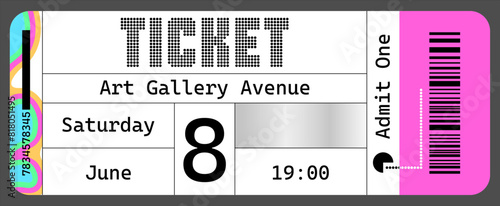 Fancy Retro style ticket template. Y2k style design ticket with futuristic elements for any event.
