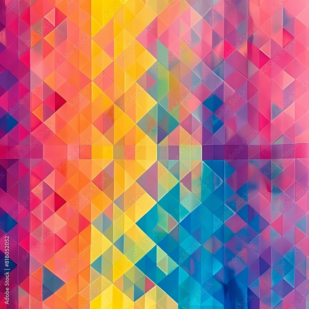 A geometric pattern overlaid on a rainbow gradient wallpaper The shapes are clean and precise, contrasting with the organic flow of the colors A geometric pattern overlaid on a rainbow gradient wallpaper The shapes are clean and precise, contrasting with the organic flow of the colors