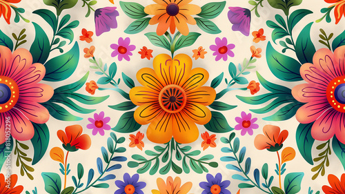 Wallpaper Mural patron floral sobre la cultura mexicana, colores vivos Torontodigital.ca