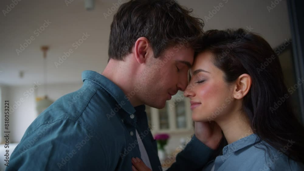 Caucasian happy couple touching forehead talking man boyfriend guy male propose engagement marry me surprise showing box wedding ring family woman girl female girlfriend say yes agree hugging at home Caucasian happy couple touching forehead talking man boyfriend guy male propose engagement marry me surprise showing box wedding ring family woman girl female girlfriend say yes agree hugging at home