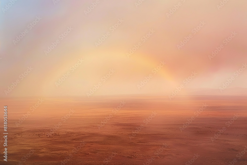 A panoramic view of a vast desert landscape with a rainbow gradient shimmering across the sky after a rainstorm The colors are soft and pastel, creating a sense of tranquility A panoramic view of a vast desert landscape with a rainbow gradient shimmering across the sky after a rainstorm The colors are soft and pastel, creating a sense of tranquility
