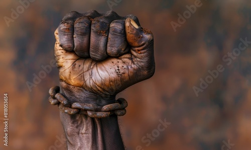 african slave fist bound by chain. for commemorate freedom from slavery in America. Juneteenth celebrate photo concept. photo