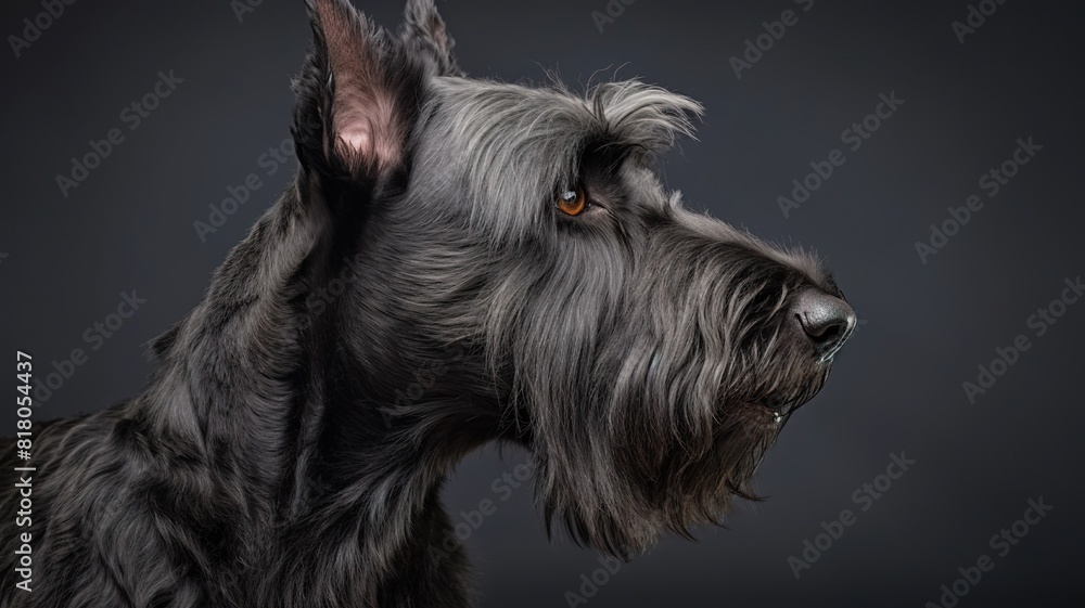 black shaggy schnauzer dog on a black background with copy space black shaggy schnauzer dog on a black background with copy space
